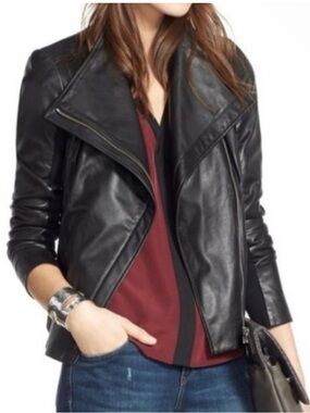 Black Leather-Effect Women's Moto Jacket